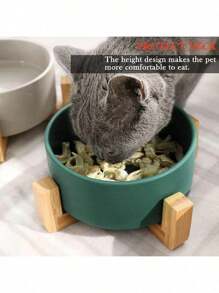 Ceramic Dog Bowl With Wooden Stand, Dog Water Bowl And Food Bowl, Heavy Duty Anti-Slip Pet Comfortable Feeding Bowl With Bamboo Wood Holder - Multicolor - View 6