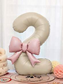 2个40英寸特大号米白色数字铝箔气球，带粉色蝴蝶结，适合生日派对装饰、周年庆典等场合。 - 奶油白 - 查看 16