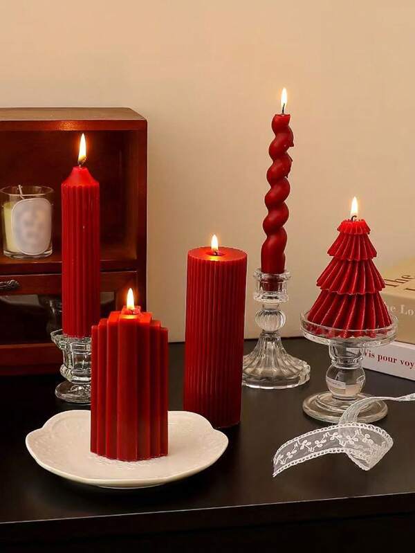 Candele aromaterapiche rosse multiple per decorazione centrale, cilindro ad ingranaggi, candele decorative per albero di Natale, candele sottili natalizie, adatte come decorazione per regali di Natale, regali per donne, regali per amici stretti, decorazioni natalizie per la casa, regali di Natale
