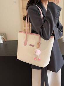 Large-Capacity Women's Fashionable Versatile Shoulder Bag, New Tote Canvas Handbag, Preferred Design, Perfect For School, Commuting, And Shopping(No Pendant)