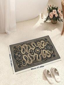 1pc Luxury Bohemian Vintage Snake Skin Pattern Carpet, Non-Slip Machine Washable, Retro Soft Area Rug For Dining Room, Large Size Carpet For Office, Bedroom, Living Room, Entryway - xanh đen - Xem 3