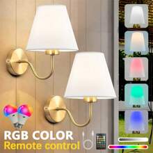 现代 LED 布艺壁灯 | RGB 充电灯泡 | 遥控可调光氛围灯 | 黑色/金色 | 适用于酒店、客厅、卧室、床头柜、餐厅 - 多色 - 查看 1