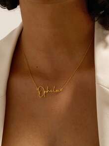 1 件定制项链女士银金色链条项链个性定制名字吊坠项链不锈钢首饰婚礼伴娘礼物周年生日礼物 - 金色2 - 查看 5