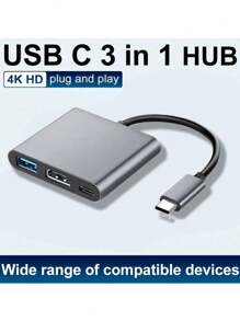 三合一 Type-C 适配器，USB 3.0 接口，支持鼠标、键盘、U盘转换器，多功能 OTG 适配器，高速传输 - 灰色 - 查看 4