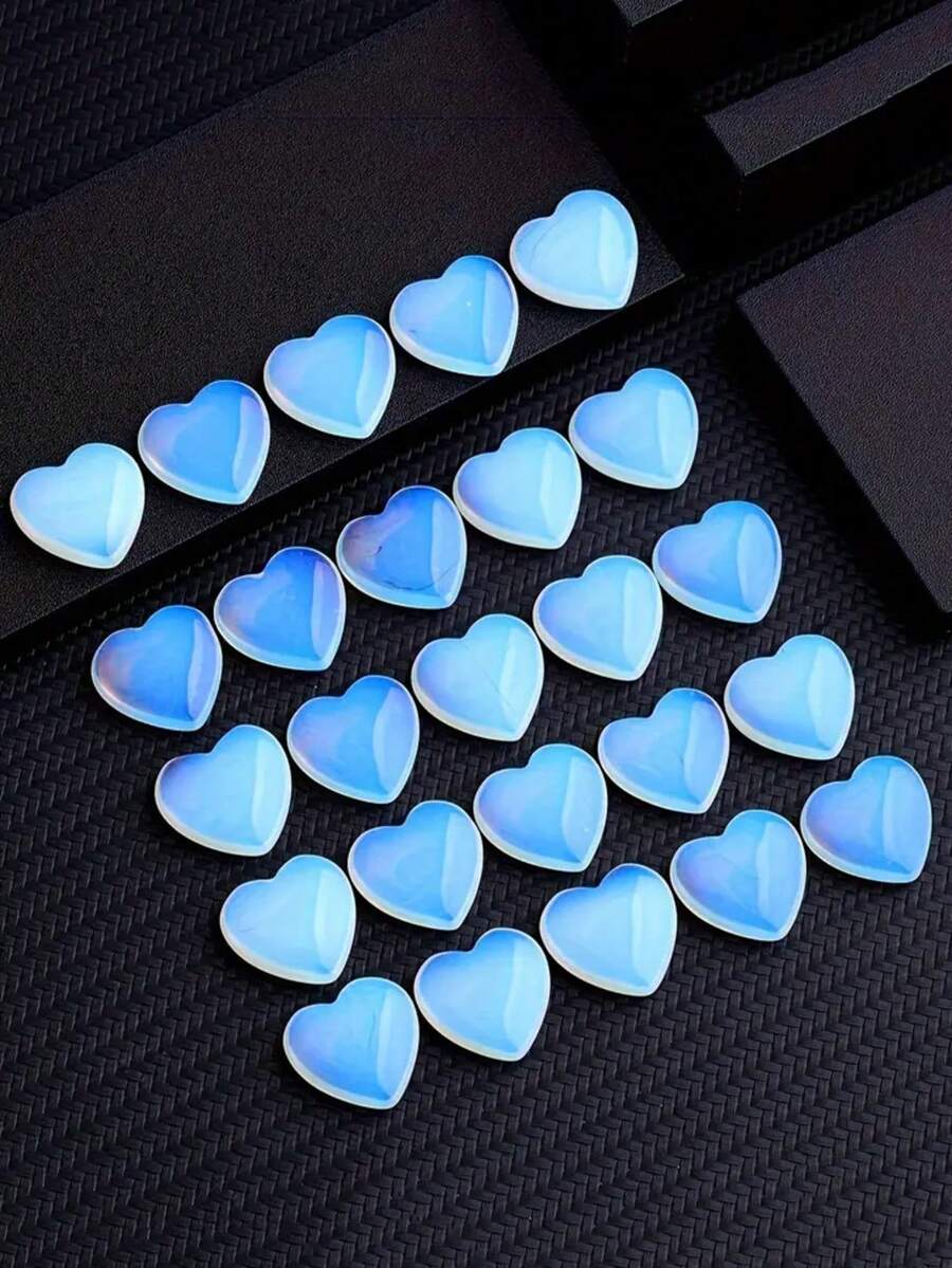 20Pcs Artificial Opal Carved Heart Stones Set - Gifts For Couples, Anniversary Gifts, Home Decor & Desktop Decorations - 淺藍色 - 查看 1