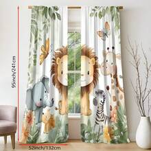 ستارتان كرتونيتان بتصميم حيوانات الغابة - الدب والثعلب والغزال والبومة، ستائر شبه شفافة للغابة مناسبة لغرف الأطفال أو غرف المعيشة، قماش بوليستر قابل للغسل في الغسالة، بتصميم كيس العمود، ستائر غرفة المعيشة - متعدد الألوان - مشاهدة 14
