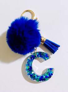 1个字母首字母钥匙扣，可爱毛绒球钥匙圈，可挂在包包、背包、汽车上，是送给女性和女孩的绝佳礼物。这款钥匙扣饰有闪亮的树脂，可用作钱包和手提包的配饰，带有流苏，字母首字母从A到Y。 - 藍色 - 查看 16