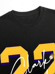 Clark 22 Caitlin T-Shirt, Loose Fit Drop Shoulder T-Shirt With Letter Print Graphic Tees Women Tops Short Sleeve Round Neck Casual Fashion T-Shirt,Perfect For Parties And Birthdays - 黑色 - 查看 4