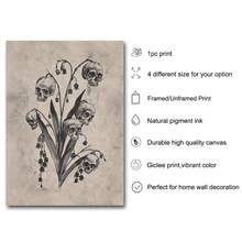 1幅哥特式骷髅与花卉帆布海报，可选无框/有框，暗黑学院风女巫主题墙面装饰画，复古风格，适用于公寓、客厅、卧室、现代家居 - 彩色 - 查看 5