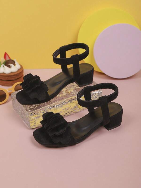 1 Pair Fashion Spring/Autumn New Girls High Heel Sandals, Elastic Design For Easy Wear, Suitable For 3-15 Years Old Girls Outdoor, Vacation, Party, Performance Princess Shoes