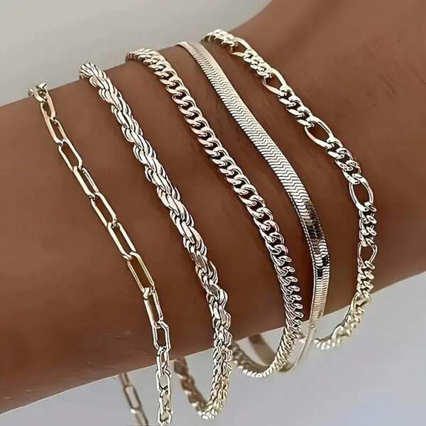5pcs Of S925 Sterling Silver Bracelets 5 Pieces Bohemian Style Retro Luxury Suitable For All Occasions
