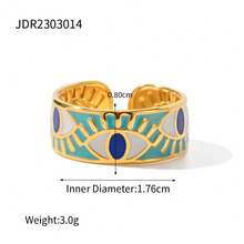 1 件复古个性化天然原创青金石镶嵌金属戒指,可调节开口带,恶魔之眼太阳不对称几何设计不锈钢滴油金戒指,手工珠宝,优雅的节日风格,独特的礼物,适合日常佩戴、节日、旅行、沙滩装,是送给女性、她、妻子或朋友的完美礼物,圣诞节、情人节、母亲节、新年珠宝 | 优雅配饰 - 金色 - 查看 8