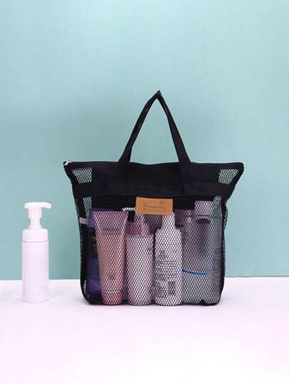 1 pieza Bolsa de malla grande tipo tote, bolsa de playa de malla con drenaje, bolsa de almacenamiento para ducha de gran capacidad, bolsa de maquillaje de malla