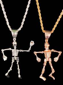 DUBSS 男士骷髅项链吊坠，爪镶镀金嘻哈饰品 - 骷髏 - 查看 7