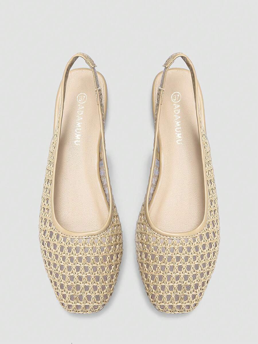 Giày bệt dệt từ sợi raffia cao cấp, thoải mái, thời trang mới của ADAMUMU dành cho nữ, kiểu dáng dễ thương, phù hợp để mang hàng ngày và đi nghỉ xuân/hè. - Màu be - Xem 1