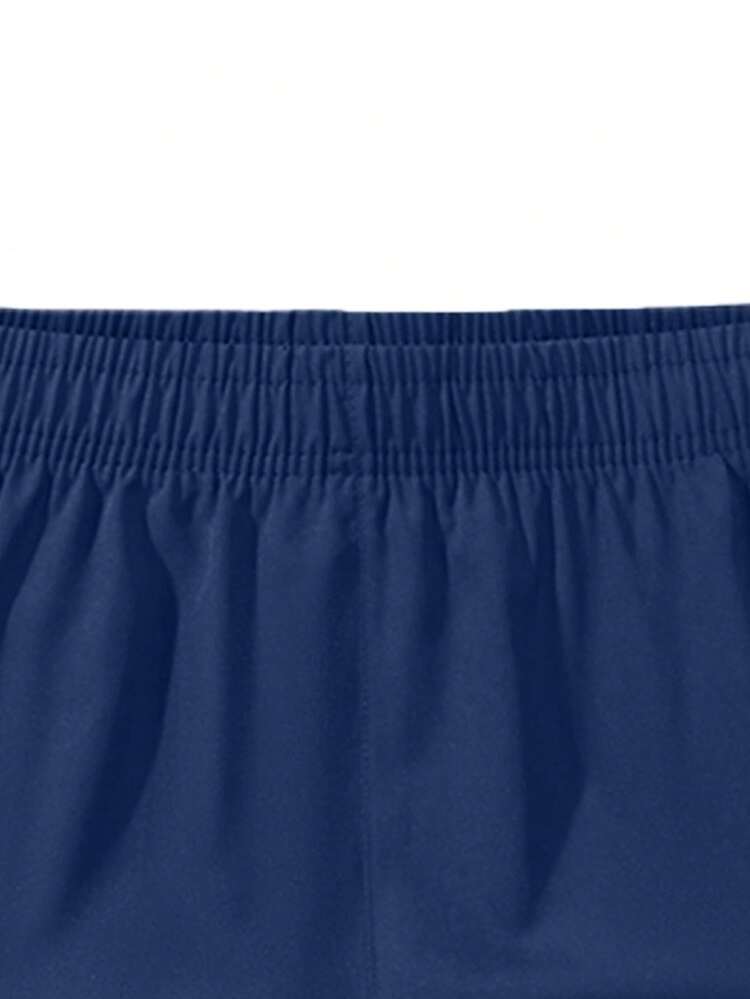 Tween Boy Breathable Loose Solid Color Drawstring Waist Sports Shorts - Black - View 3