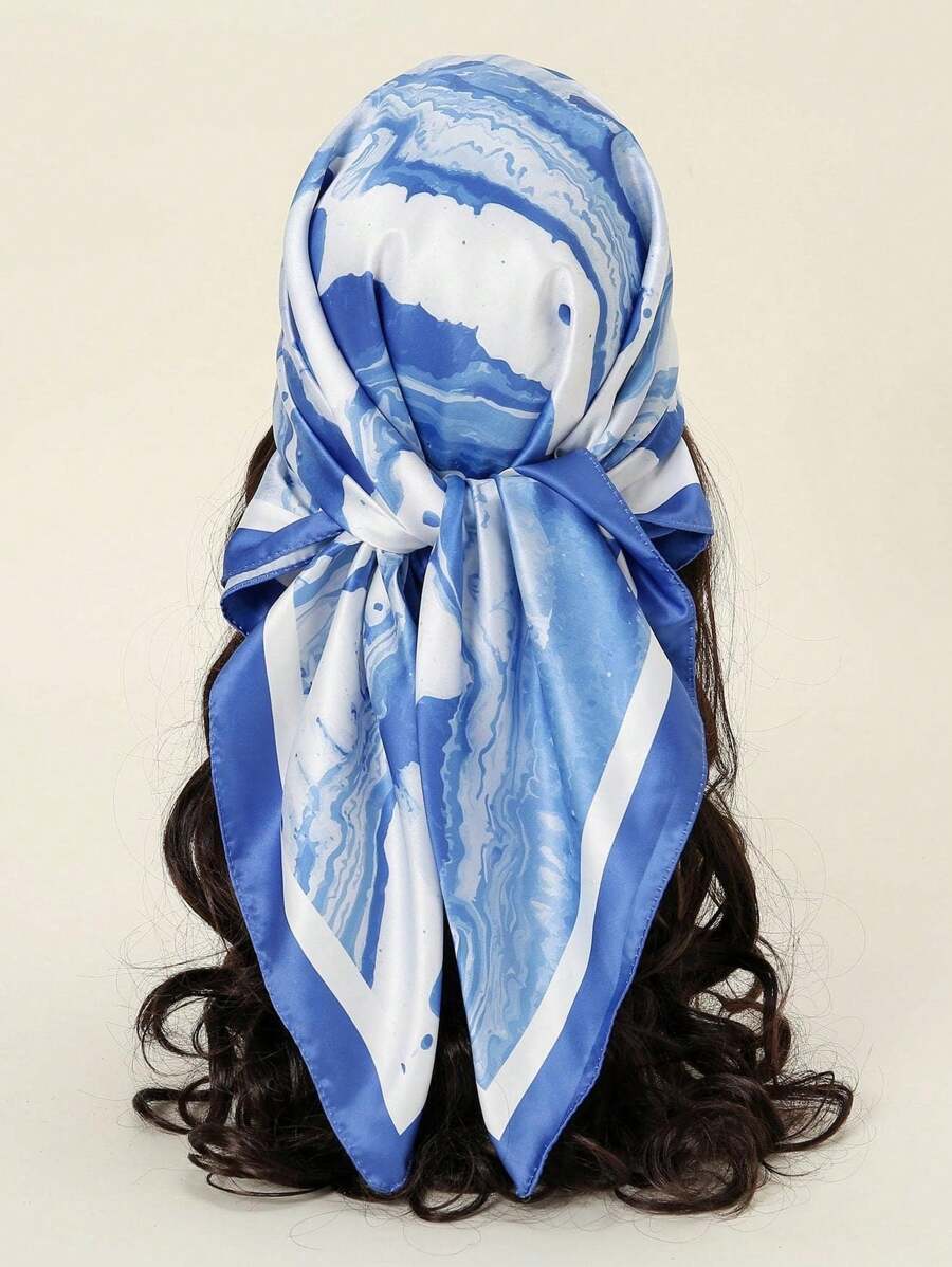 1 件简约印花 90 厘米方形围巾，新款春季女士头巾，百搭腰带，包包装饰，头带，时尚围巾