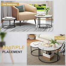 FXLTSBL 2 Pieces Side Table Set Round, Coffee Table Made Of Wood With Metal Frame, Modern Coffee Tables Nesting Tables For Living Room Bedroom - Black - View 7