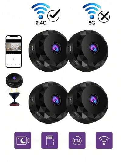 GENAI 1/2/4pcs Mini Spy Camera, 2.4G Wireless WiFi Hidden Camera 720P Full HD, Hidden Cameras With Motion Detection, Security Nanny Camera For Home/Office