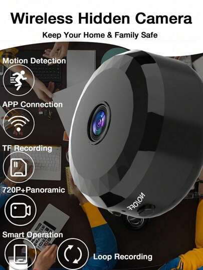 GENAI 1/2/ Mini Spy Camera, 2.4G Wireless WiFi Hidden Camera 720P Full HD, Cameras Motion Detection, Security Nanny Home/Office view 2