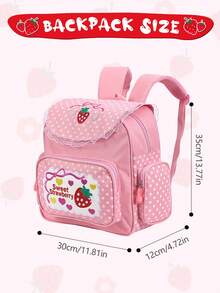 Mochila bordada con diseño de fresa, mochila rosa dulce con bordado de fresa, mochila escolar bordada con frutas y encaje para niña - Rosa - Ver 6