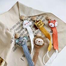 1pc Cartoon Animal Pacifier Clip, Fabric Lion, Tiger, Fox Pacifier Chain 2-In-1 Anti-Lost Lanyard