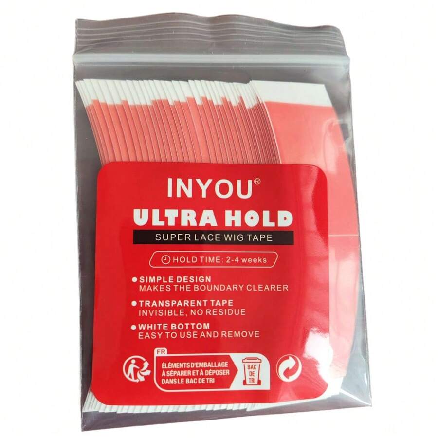 36 piezas de cinta adhesiva doble cara impermeable para pelucas, cinta adhesiva de fuerte sujeción transparente para pelucas con encaje, postizos y piezas de cabello - Naranja - Ver 1