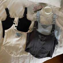 TRUMOVE 1 Pieza Top Deportivo Sin Costuras para Mujer con Estampado de Letras con Almohadillas para el Pecho de Algodón Corto y Moda Blusa Sin Mangas para Mujer Blusa de Base para Mujer,blusas,blusas para mujer,blusas elegantes dama,tops,tops de mujer - Multicolor - Ver 5