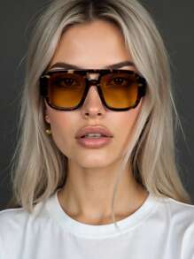 新款现代复古经典双鼻梁时尚眼镜女男简约百搭朋克节日派对街拍走秀时尚眼镜女适合日常佩戴配套眼镜飞行员形状墨镜 - 彩色 - 查看 7