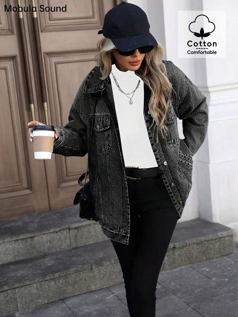 Chaqueta versátil de moda casual y deportiva para mujer, estilo universitario Y2K azul, primavera otoño invierno - Gris - Ver 1