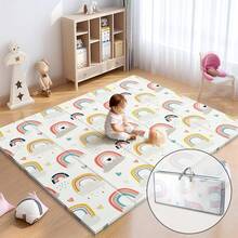 79x71 Foldable Baby Play Mat For Floor, Extra Large Tummy Time And Crawling Playmat, Thick Foam Play Mat For Baby, Reversible Portable Babies Floor Mats For Infant, Toddler - 彩虹 - 查看 1