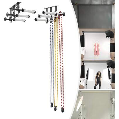 3 Roller Photography Wall Mounting Manual Background Support System Three-Axis Hook Photography Backdrop Photo Background Support Stand With 3 Chains & 3 Expansion Sticks