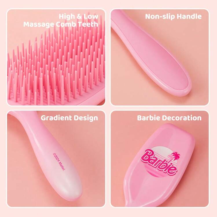 MINISO Barbie Pink Series Gradient Detangling Comb.Stylish Gradient Colors, Comfortable Handle, Effectively Reduces Static, Ideal For Home Or Travel Use(1 PC) - Pink - View 2