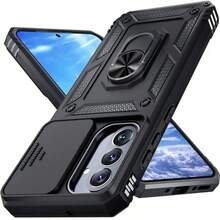 适用于三星 Galaxy A55 A36 A26 A16 A54 A34 A14 A15 A05 5G 手机壳，带滑动摄像头盖和内置 360° 旋转指环支架，磁吸式防震设计，也适用于 Galaxy S25 S24 S23 S22 S21 S20 Plus Ultra FE，国际版，非国内版。 - 黑色 - 查看 3