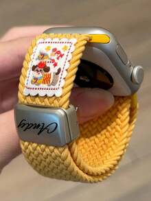 [Customized] Personalized Name Cartoon Cute Puppy Magnetic Knitting Strap Compatible With Apple Watch S1110 9 8 7 6 SE 5 Adjustable Band Compatible With Iwatch 10 42mm 46mm 49mm 45 40 44 Watch Accessories - A - View 3