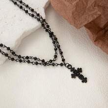 1pc Dark Vintage Cross Chain Pendant Necklace - Black - View 4