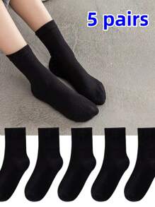 5 Paar Schulanfang Kindersocken, schwarze Knöchelsocken für Schuluniform, Tanzsocken für Lateintanz, Outdoor-Sportssocken, geeignet für Kinder & Jugendliche von 3-5-7-10 Jahren, ganzjährig