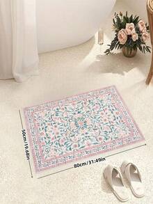 1pc Bohemian Modern Paris Garden Floral Carpet, Suitable For Living Room, Non-Slip Rust Red Printed Vintage Farmhouse Rug, Suitable For Bedroom, Dining Room, Dorm, Office, Home Decor - Coral Pink - View 2