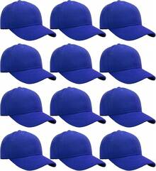 Bulk Lot 12-Pack Adjustable Size Plain Blank Solid Color Baseball Caps - Royal - View 1