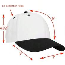 Bulk Lot 12-Pack Adjustable Size Plain Blank Solid Color Baseball Caps - White/Black - View 2