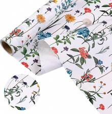 WRAPAHOLIC Kraft Wrapping Paper - Roll - 17 Inch X 16.5 Feet - Green Plant Wrapping Paper Wedding, Birthday, Bridal Shower, Tea Party, Drawer Liners, Home Closet Shelves - 野花(白色) - 查看 4