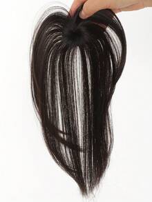 棕黑色夹式刘海接发假发合成假发细刘海发夹刘海带鬓角假发弧形刘海