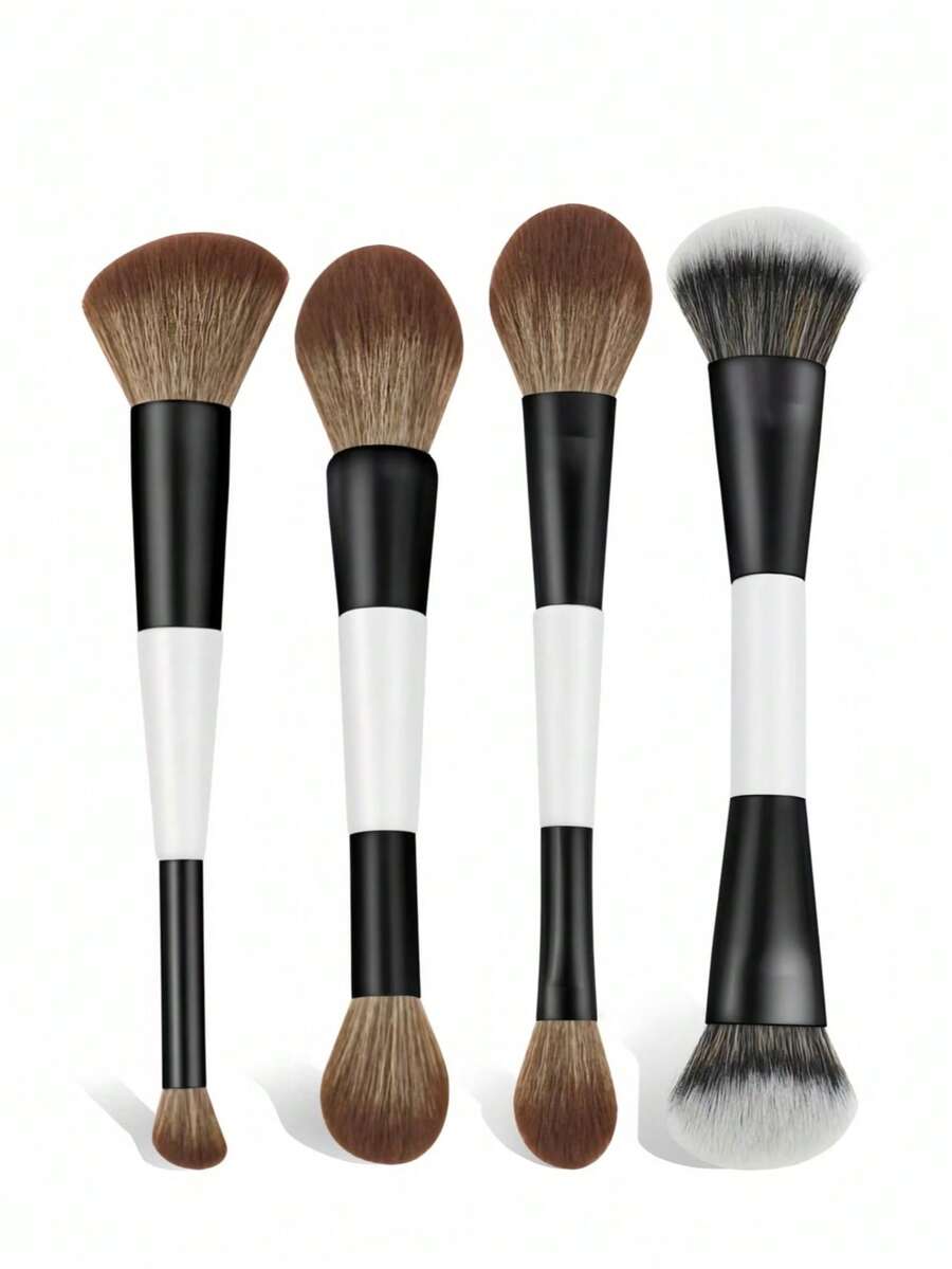 4件套多功能化妆刷套装，包含腮红刷、粉底刷、散粉刷、高光刷、遮瑕刷，适合女孩和女士使用。化妆刷套装，化妆刷套装，化妆刷套装，全套化妆工具，化妆刷套装，化妆刷套装，化妆礼盒套装 - 黑與白 - 查看 1