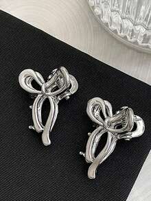 2个甜美金属蝴蝶结发爪，适合女孩，可用于侧刘海和凌乱发型，金色发饰，情人节礼物，发夹，发卡，发夹，发抓夹，发卡，发饰，休闲秋冬发饰，适合女性度假装扮，夏季海滩装扮 - 銀色 - 查看 5