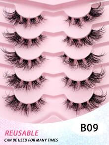 ENCHUW 5对自然3D透明假睫毛，蓬松仿貂毛材质，轻盈飘逸，适合日常佩戴 - 黑色 - 查看 5