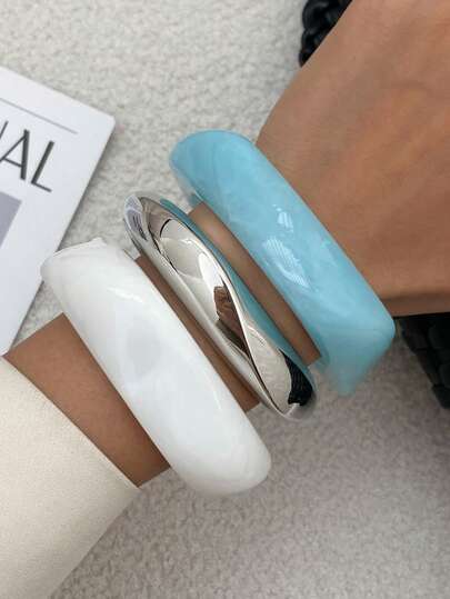 1pc/4pcs/Set Bohemian Chic Asymmetrical Wide Resin Cuff Bracelet, Luxurious & Versatile Jewelry Bracelet Gift For Women, Daily Wear Or Party (The Material And Color Of The Bracelet Are Subject To The Actual Product)