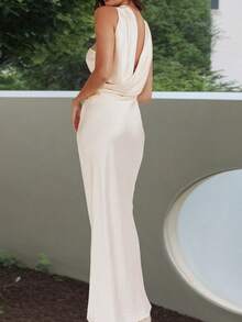 Summer Dresses For Women Vintage Maxi Dress Elegant Bodycon Dress Stylish Solid Color Satin Long Dress Fashionable Open Back Strapless Sleeveless Party Dress Cocktail Party Dress Daily Clothes Streetwear Aesthetic Clothes - Rượu sâm banh - Xem 4