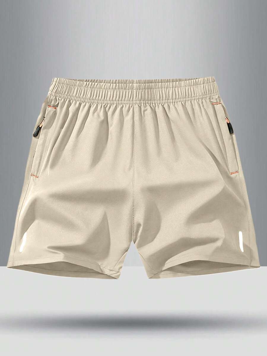 Boys' & Teens' Moisture Wicking Loose Solid Color Elastic Waist Shorts - Khaki - View 1