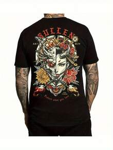 Sullen Clothing Men's Nick Filbert Standard T-Shirt - Black Tattoo Art Graphic Tee With Dual Face & Floral Motif, Streetwear Summer Short Sleeve, 95% Polyester 5% Spandex, Regular Fit Casual Wear, Everyday Outfit, Street Style, Stretchy Fabric, Statement Shirt, Urban Lifestyle - 黑色 - 查看 2