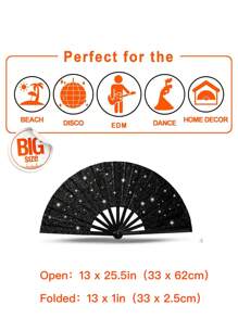 1 peça de ventilador dobrável de cor sólida brilhante. Leques de mão dobráveis, - Ventilador de rave - Ventilador dobrável grande de tecido premium, dança em linha, ventilador de dança tai chi, ventiladores de tecido retrô vintage de náilon, dobrável para performance em palco, ventilador DIY de cor sólida com grafite, terno para homens/mulheres, festival